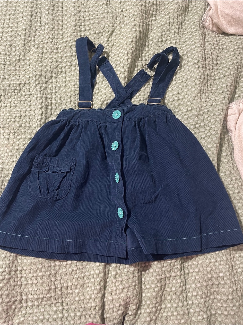 Matilda Jane Navy Blue Button-Front Suspender Skirt with Turquoise Buttons
